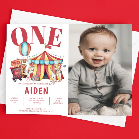 Big Top Circus Carnival 1e foto Birthday Kaart