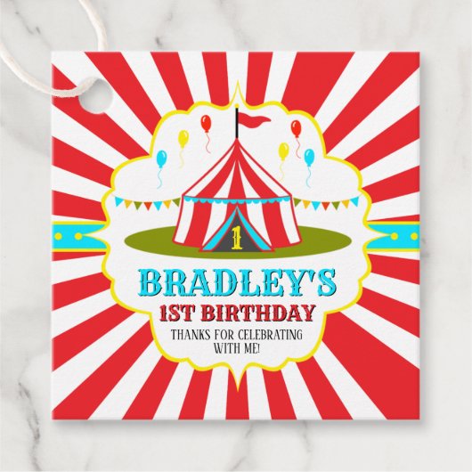 Big Top Circus Carnival 1ste verjaardag Bedankjes Labels (Voorkant)