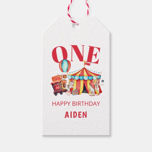 Big Top Circus Carnival 1ste verjaardag Cadeaulabel (Voorkant)