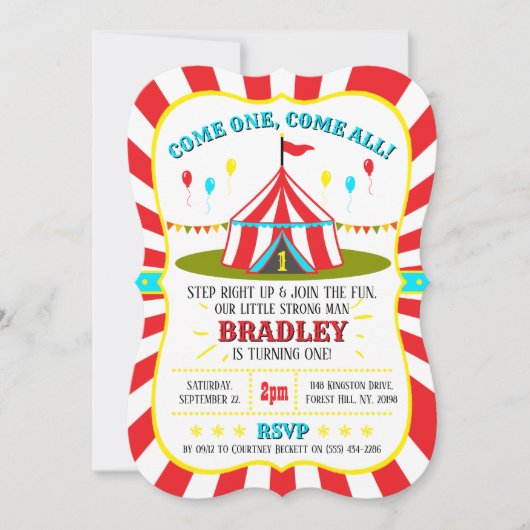 Big Top Circus Carnival 1ste verjaardag Kaart (Voorkant)