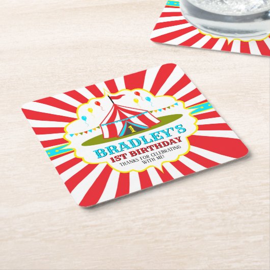 Big Top Circus Carnival 1ste verjaardag Kartonnen Onderzetters (Schuin)