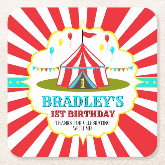 Big Top Circus Carnival 1ste verjaardag Kartonnen Onderzetters (Voorkant)