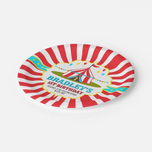 Big Top Circus Carnival 1ste verjaardag Papieren Bordje (Gekanteld)