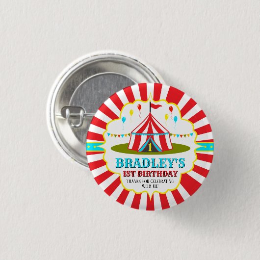 Big Top Circus Carnival 1ste verjaardag Ronde Button 3,2 Cm (Voorkant /achterkant)