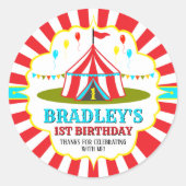 Big Top Circus Carnival 1ste verjaardag Ronde Sticker (Voorkant)
