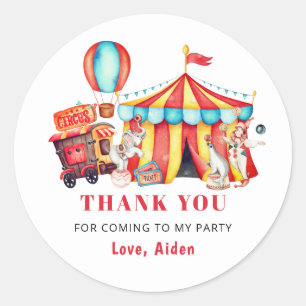 Big Top Circus Carnival Birthday Dank je Ronde Sticker