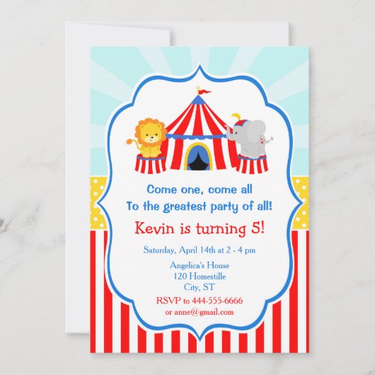 Big Top Circus Carnival Birthday in Red Kaart (Voorkant)