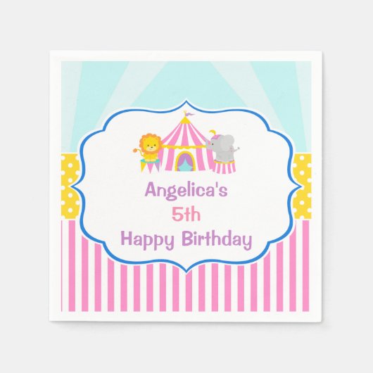 Big Top Circus Carnival Birthday in Roze Servet (Voorkant)