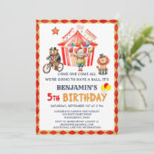 Big Top Circus Carnival Boy Fifth Birthday Kaart (Staand voorkant)