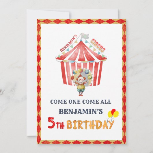Big Top Circus Carnival Boy Fifth Birthday Kaart (Achterkant)