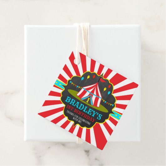 Big Top Circus Carnival Chalkboard 1ste verjaardag Bedankjes Labels (In situ)