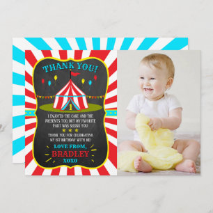 Big Top Circus Carnival Chalkboard 1ste verjaardag Bedankkaart