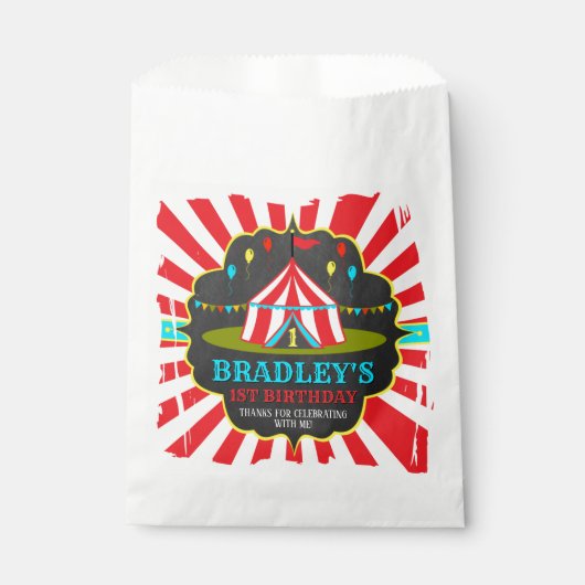 Big Top Circus Carnival Chalkboard 1ste verjaardag Bedankzakje (Voorkant)