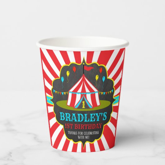 Big Top Circus Carnival Chalkboard 1ste verjaardag Papieren Bekers (Achterkant)