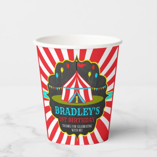 Big Top Circus Carnival Chalkboard 1ste verjaardag Papieren Bekers (Voorkant)