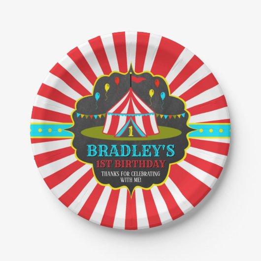 Big Top Circus Carnival Chalkboard 1ste verjaardag Papieren Bordje (Voorkant)