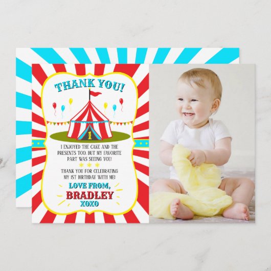 Big Top Circus Carnival foto van 1 september Bedankkaart (Voorkant / Achterkant)