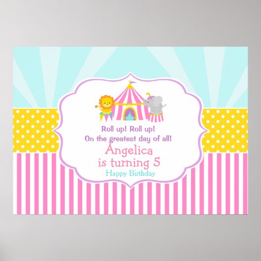 Big Top Circus Carnival Pink Birthday Poster (Voorkant)