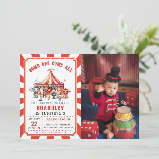 Big Top Circus Dieren Carnaval Verjaardag Foto Kaart (Staand voorkant)