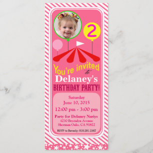 Big Top Circus Foto Fun Birthday Party   Roze Kaart