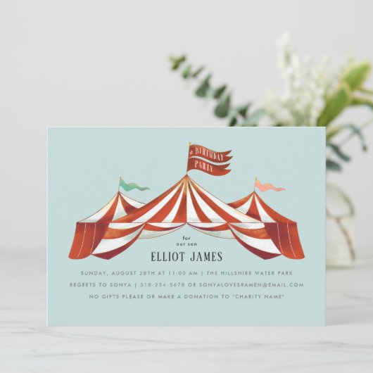 Big Top Circus Tent Gender Neutral Birthday Party Kaart (Staand voorkant)
