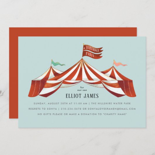 Big Top Circus Tent Gender Neutral Birthday Party Kaart (Voorkant / Achterkant)