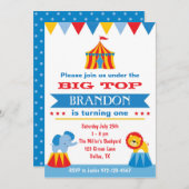 Big Top Circus-uitnodiging Kaart (Voorkant / Achterkant)