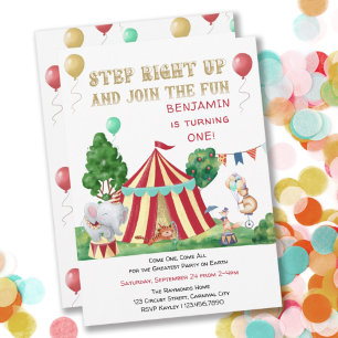 Big Top en Circus Dieren 1e Verjaardag Kaart