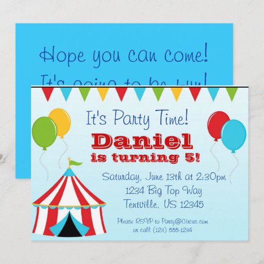 Big Top in Balloons Carnival Circus Birthday Party Kaart (Voorkant / Achterkant)