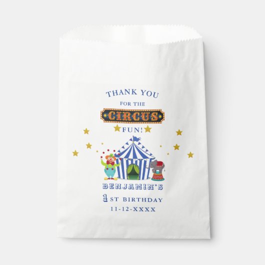 Big Top Kom Een Kom Alle 1e Verjaardag Circus Bedankzakje (Voorkant)
