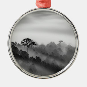 Big Tree in Pine Forest in the Mist Metalen Ornament