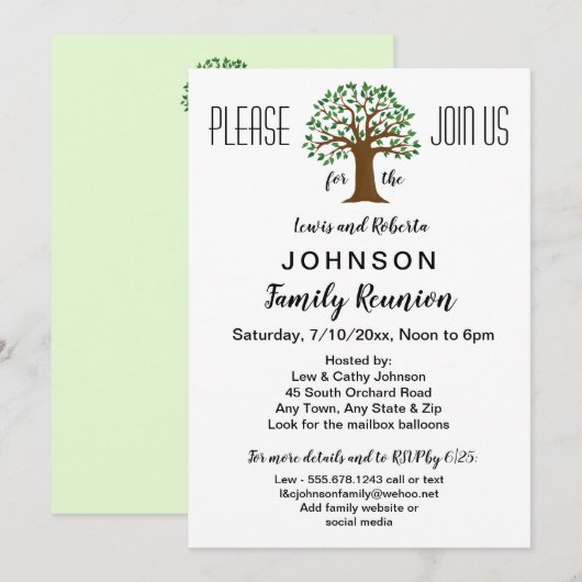 Big Tree Logo Family reünie of uitnodiging voor ee (Voorkant / Achterkant)
