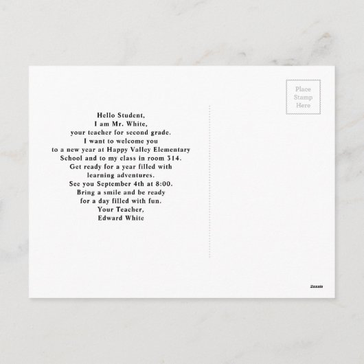 Big Trees Amazing Adventure Teacher Note Briefkaar Feestdagenkaart (Achterkant)