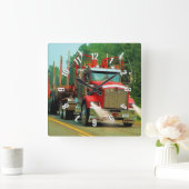 Big Truck en Highway Art voor vrachtwagenliefhebbe Vierkante Klok (Huis)