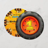 Big Truck Wheel 1st Birthday Party Kaart (Voorkant / Achterkant)