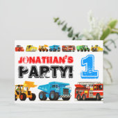 Big Trucks 1st Birthday Party Kaart (Staand voorkant)