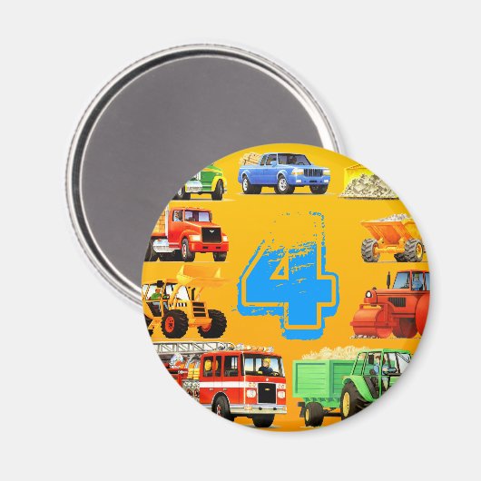 Big Trucks 4th Birthday Magneet (Voorkant / Achterkant)