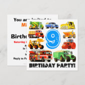 Big Trucks 9th Birthday Party Kaart (Voorkant / Achterkant)