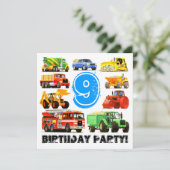 Big Trucks 9th Birthday Party Kaart (Staand voorkant)