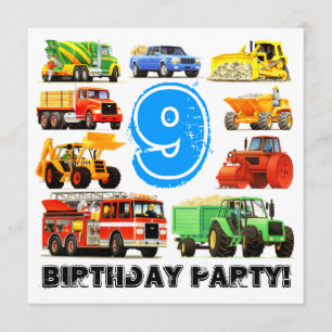 Big Trucks 9th Birthday Party Kaart