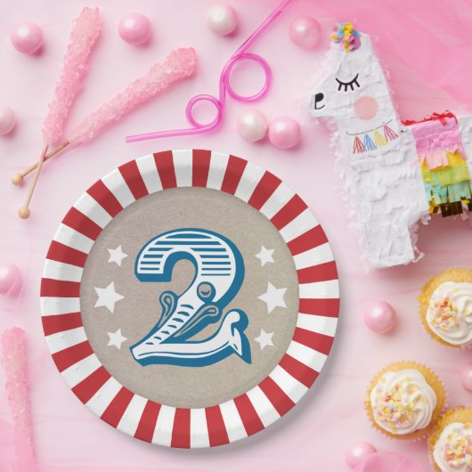 Big Two Circus Grote Top Tweede Verjaardagsfeestje Papieren Bordje (Feest)