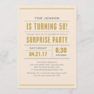 Big Type 50th Birthday Surprise Party-uitnodiginge Kaart
