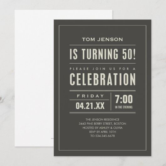 Big Type 50th Birthday-uitnodigingen Kaart (Voorkant / Achterkant)