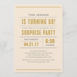 Big Type 60th Birthday Surprise Party-uitnodiginge Kaart