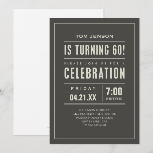 Big Type 60th Birthday-uitnodigingen Kaart (Voorkant / Achterkant)