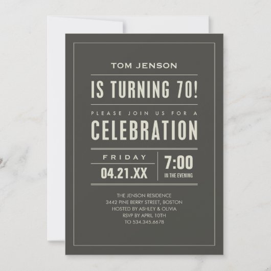 Big Type 70th Birthday-uitnodigingen Kaart (Voorkant)