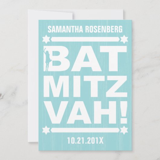 Big Type Bat Mitswa Uitnodiging in Licht Blauwgroe (Voorkant)