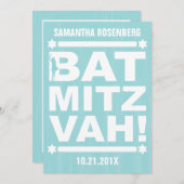 Big Type Bat Mitswa Uitnodiging in Licht Blauwgroe (Voorkant / Achterkant)