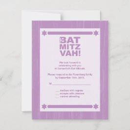 Big Type Bat Mitzvah Reply Kaart in het Paars