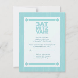 Big Type Bat Mitzvah Reply Kaart in licht Blauwgro